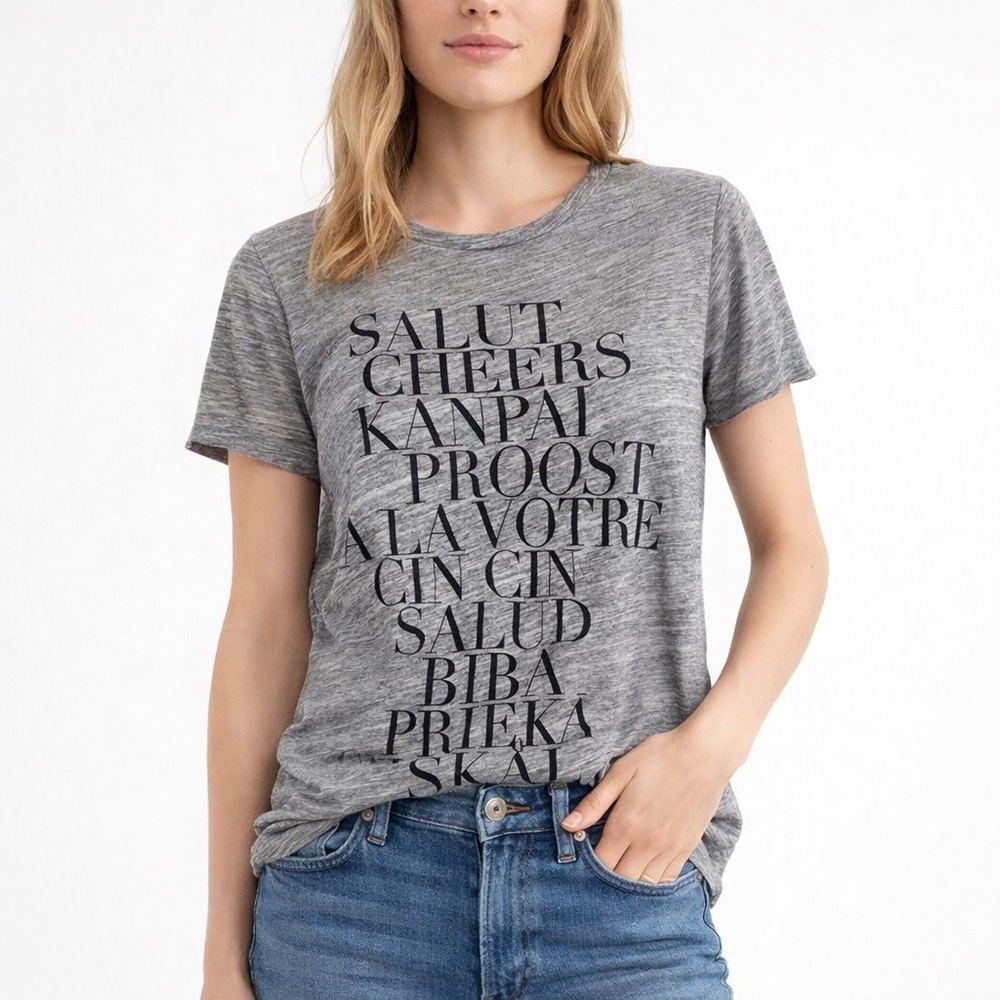 J Crew Collector Tee Top Womens XS Gray Salut Cheers Crew Neck Short Sle…